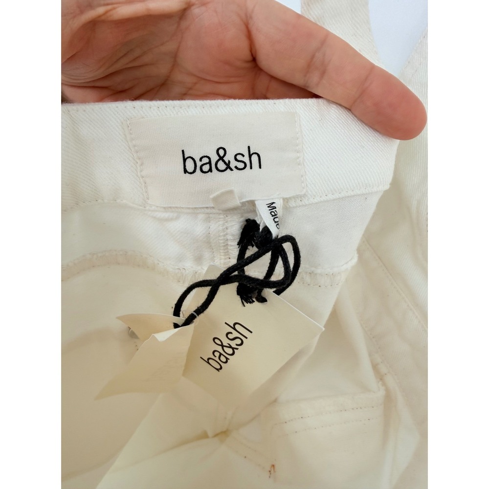 Ba&sh White Denim Wide Leg Overalls Contrast Stitch Brass Buttons Size M - Picture 8 of 11